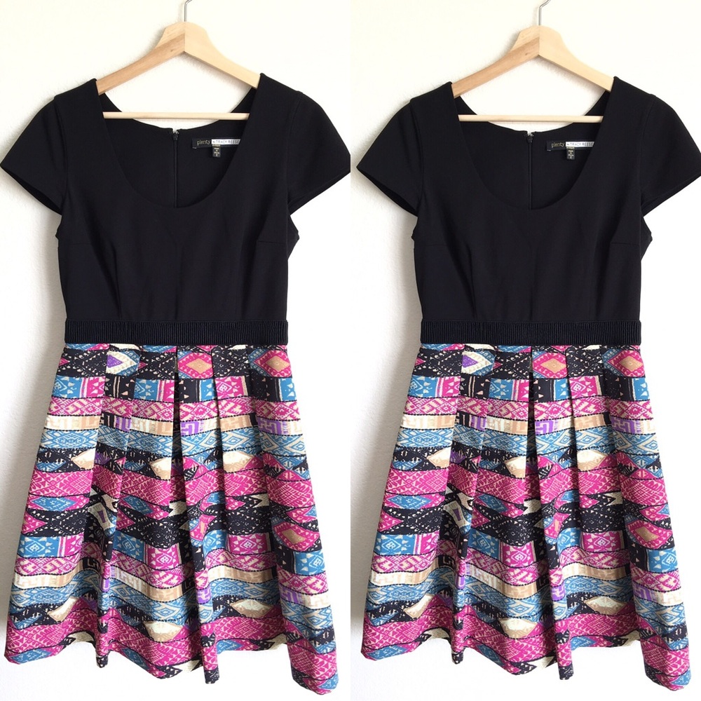 Plenty by Tracy Reese Black Multicolor Flare Dress