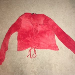 Tie-dye orange/red crop top with cross-tie front