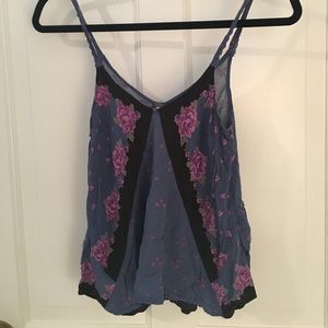 XS Free People Blue Floral Flowy Tank