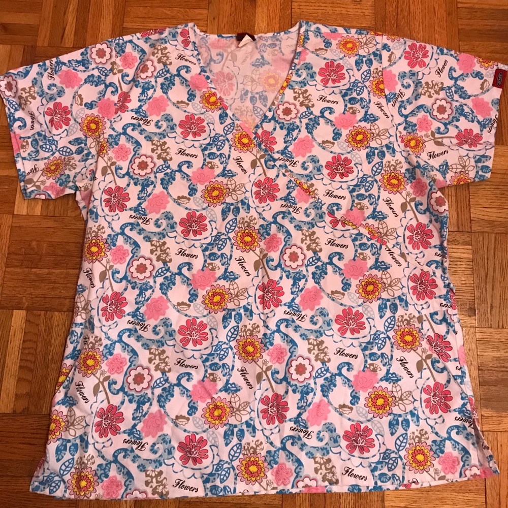 Denice Floral Print Tie Back Scrub Top Size XL