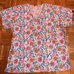 Denice Floral Print Tie Back Scrub Top Size XL