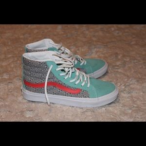 Teal and patterned vans