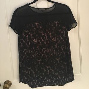 XS Walter Baker Cheetah Top with Sheer Sleeves