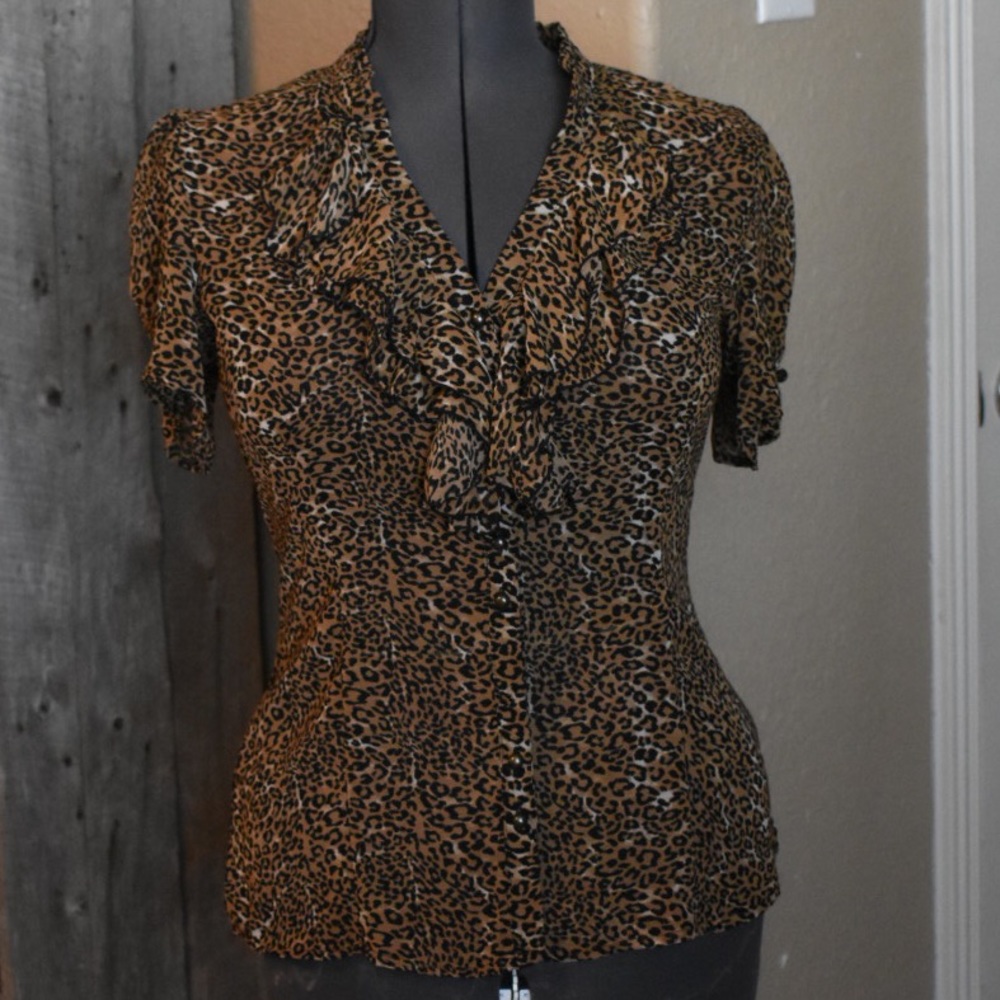 Leopard Sheen Button Up Blouse