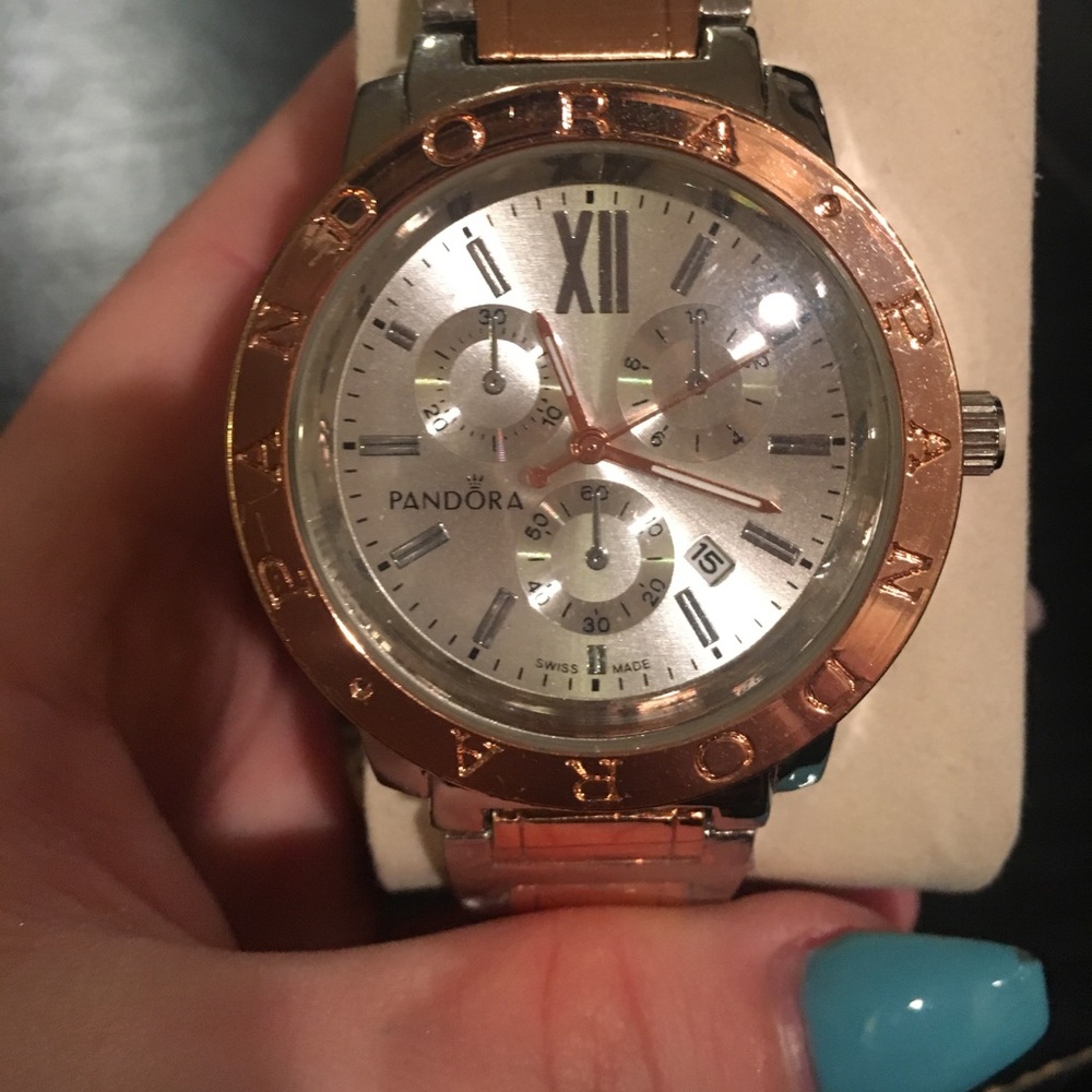 Pandora silver and rose gold watch