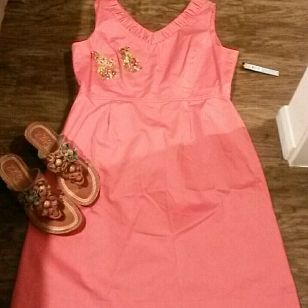TAHARI DRESS PAPAYA SUMMER DRESS SZ 16 - Picture 4 of 5
