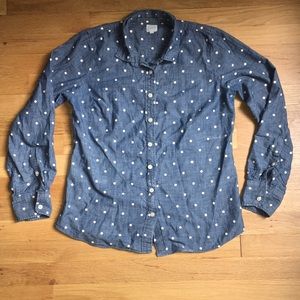 J. Crew polka dot chambray shirt size S