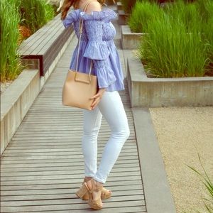 NWT tan (real) leather bucket bag w/ gold hardware