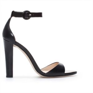 Zara black leather ankle strap heels