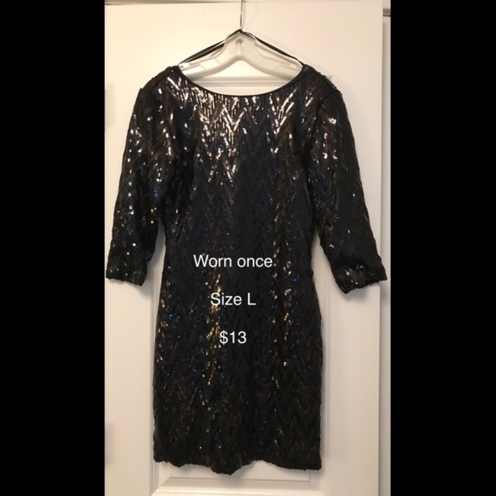 Black Sequin 3/4 Sleeve Dress