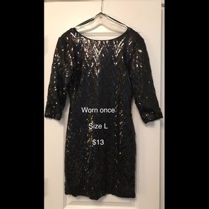 Black Sequin 3/4 Sleeve Dress