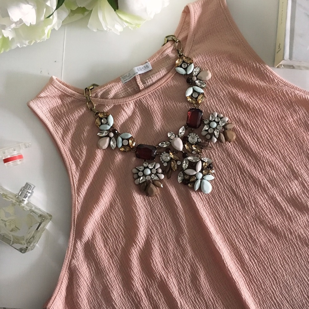 Zara blush pink top ruffle peplum pretty sz large