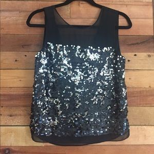BCBG black and silver open back top
