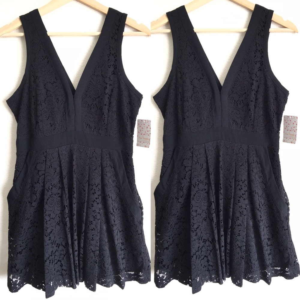 Free People Black Floral Lace Mini Dress