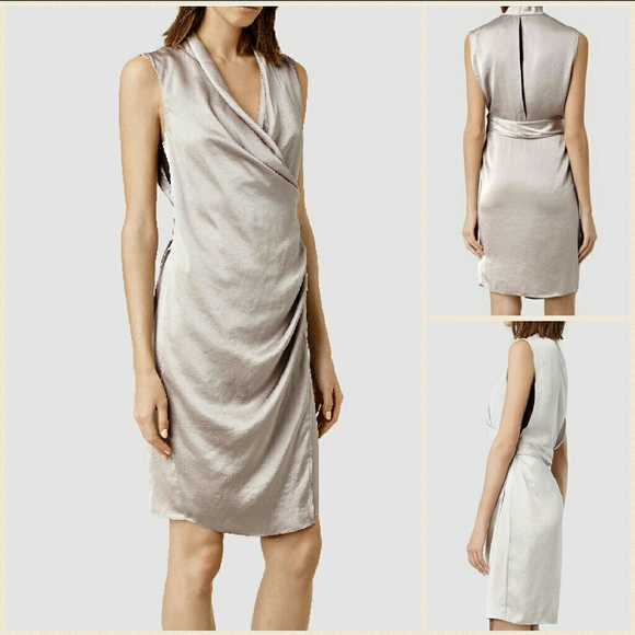 ALL SAINTS Arina wrap dress Opal Grey - Picture 6 of 6