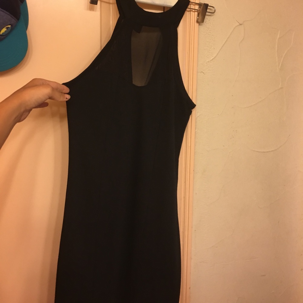 Black dress with mesh on top body fitted