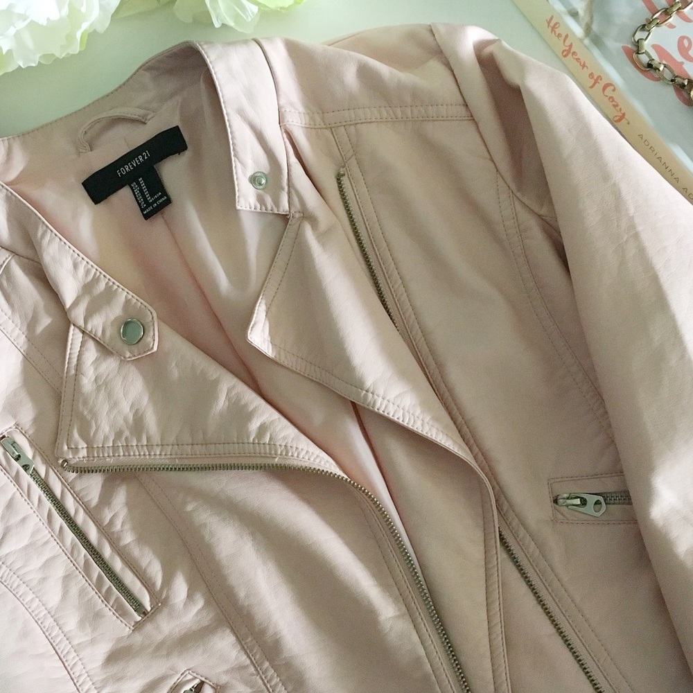 Forever 21 pink faux leather moto jacket medium