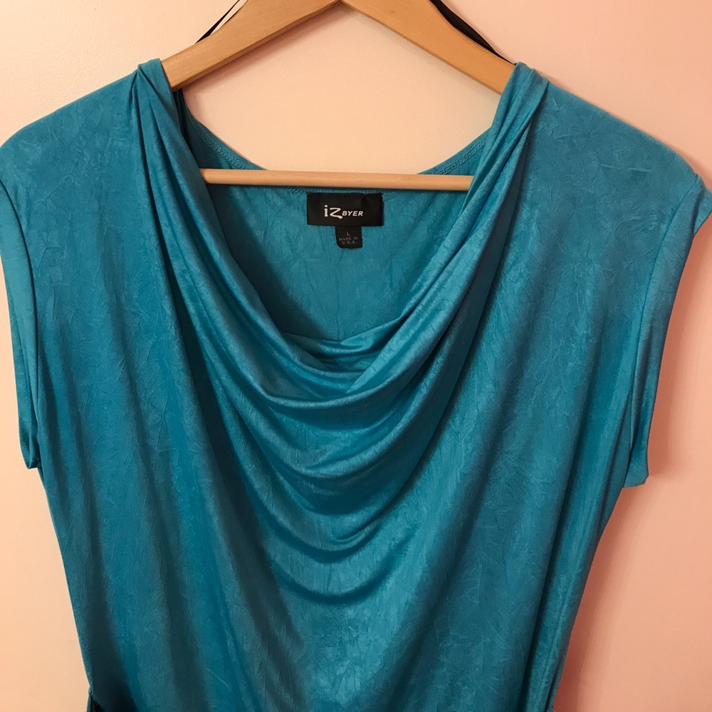 Adorable teal colored belted spring/summer top