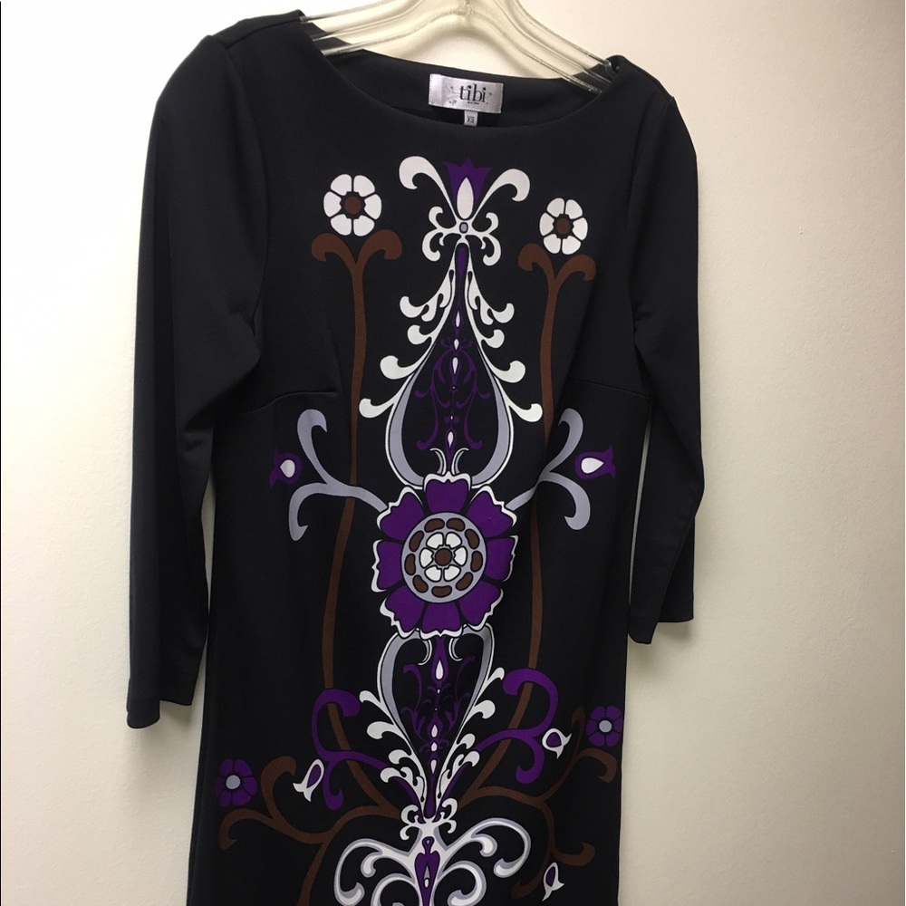 TIBI mini dress/tunic black purple Sz XS