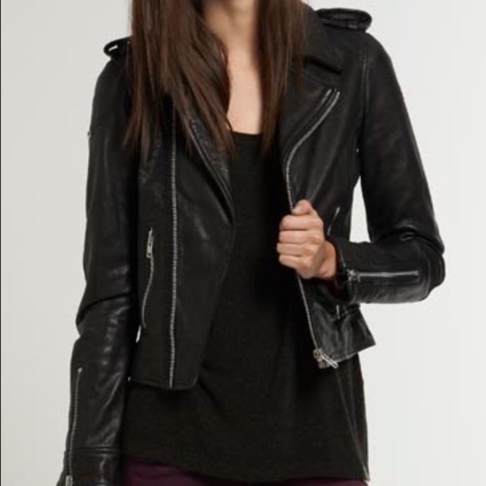 Superdry Black Leather Motorcycle Jacket - XS
