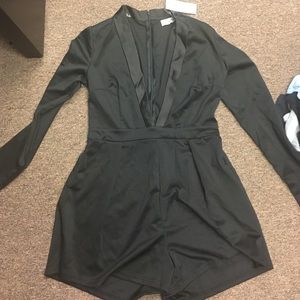 Long sleeve black silky romper