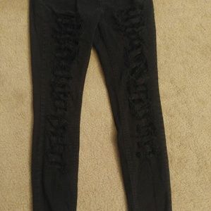 Fashion ripped Jeans with rose design lace under