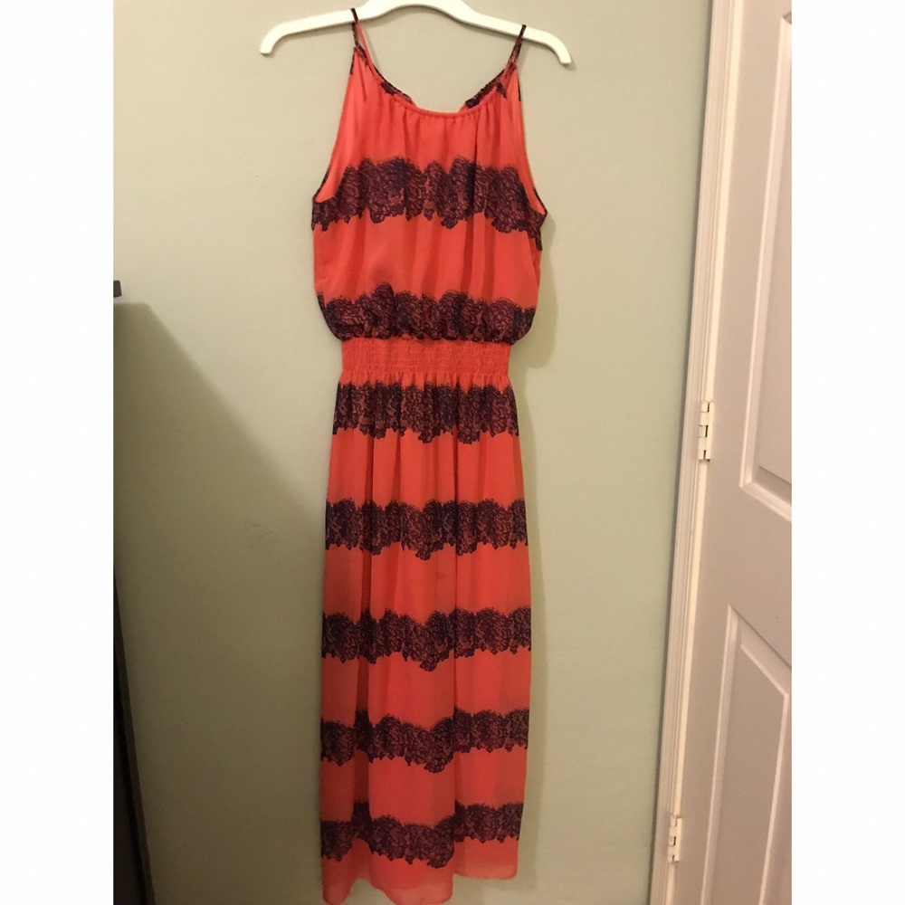 Coral & Navy Blue Striped Dress