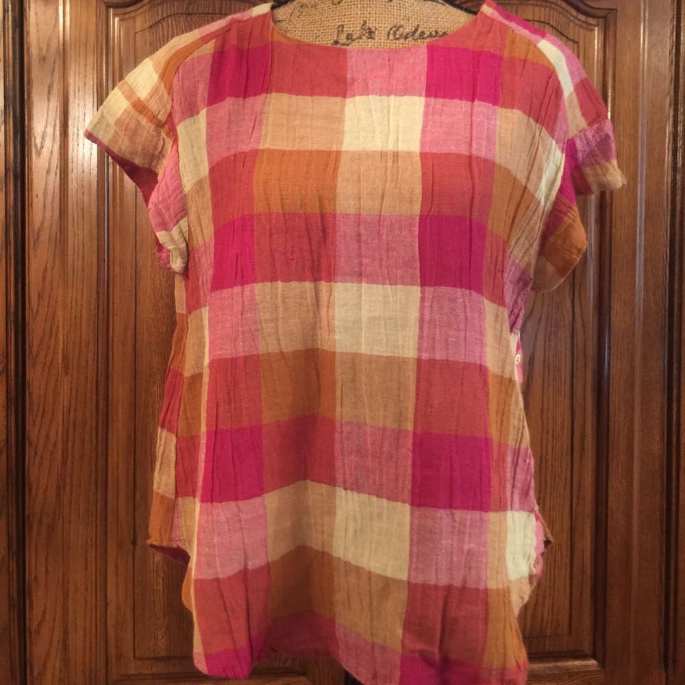 Isabella Sinclair Plaid Ramie Cotton Blouse