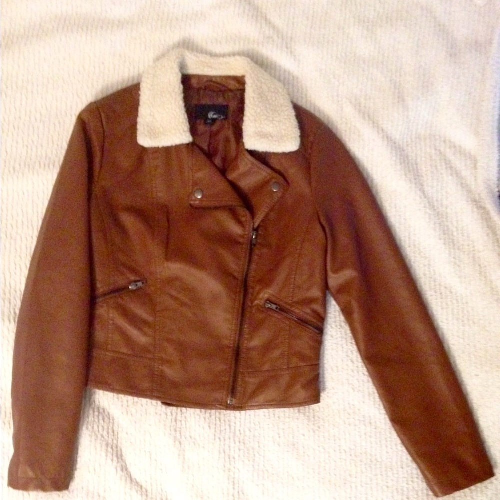 Tan faux leather moto jacket