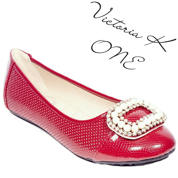 Tory Klein Shoes - Women Ballet Buckle Flats, b-2055, Red