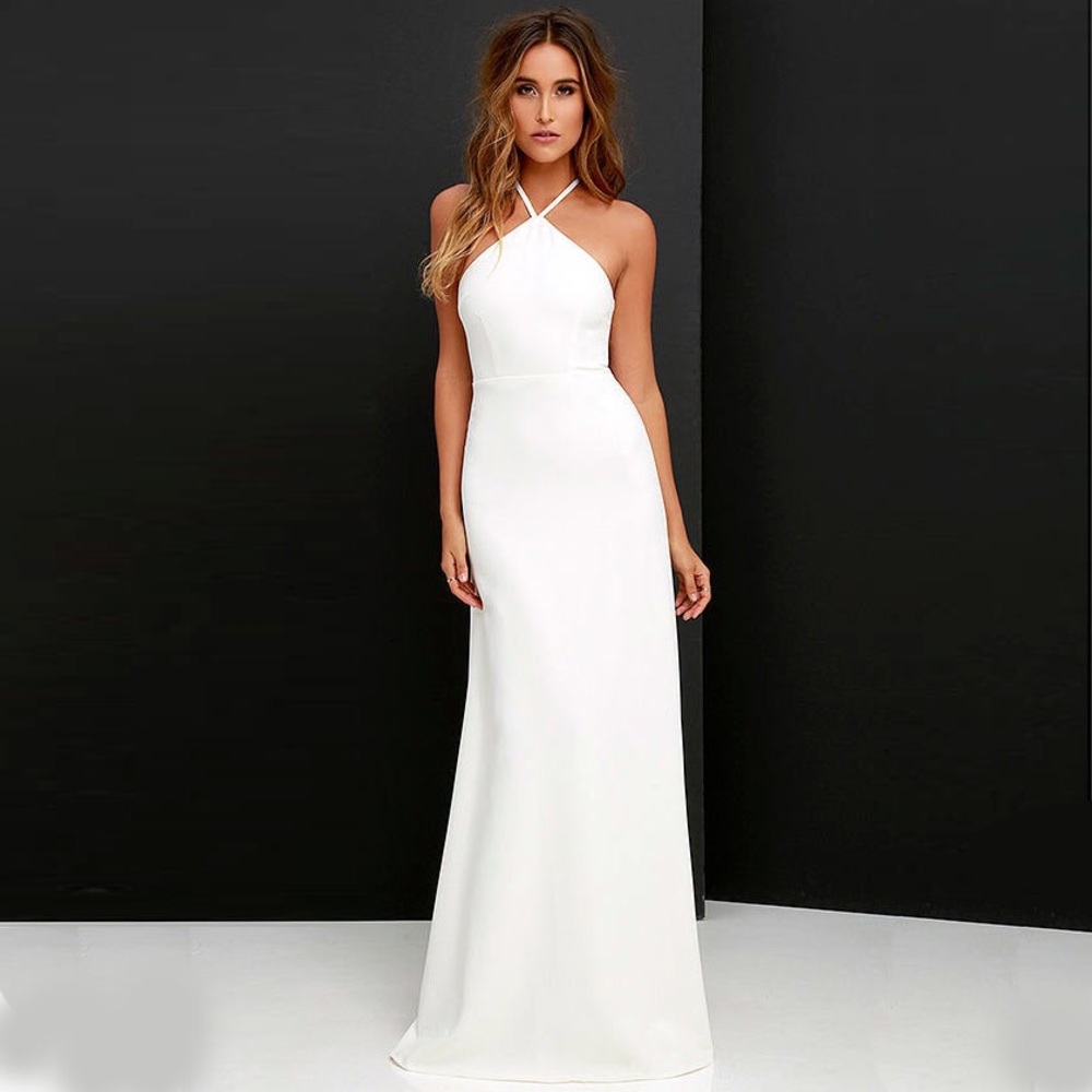 Ivory Lulus Halter Gown w/ Adjustable Straps