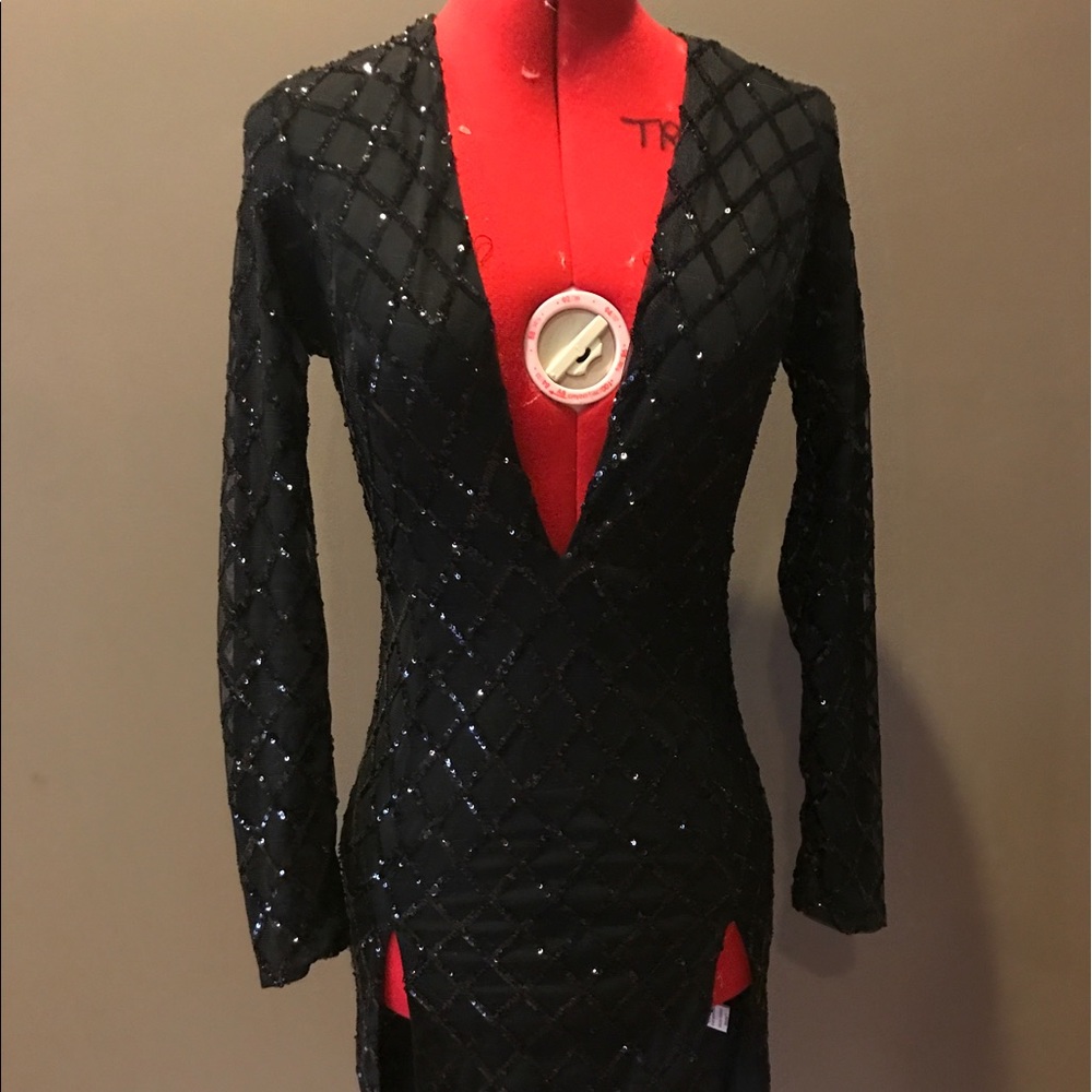 Black Deep V Sequin Cocktail Dress