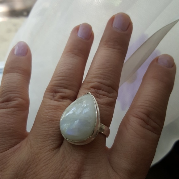 7.5 teardrop healing moonstone silver boho ring - Picture 2 of 5