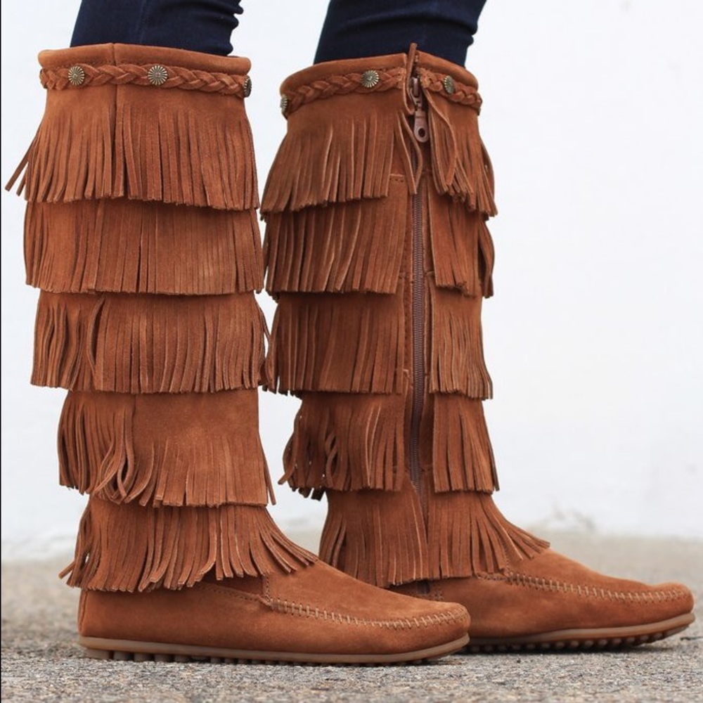 Five layer fringe Minnetonka moccasin boots