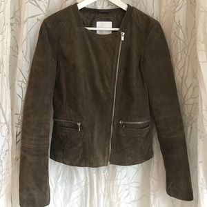 Mango *OLIVE SUEDE LEATHER JACKET* XS