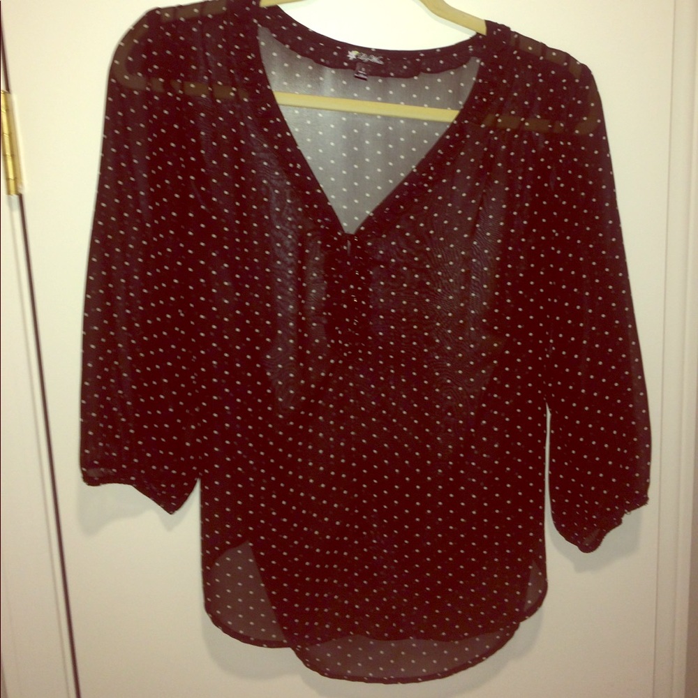 Lily White Sheer Black Blouse w/ White Polka Dots