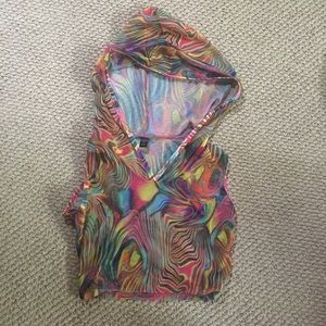 Hooded mesh acid crop top
