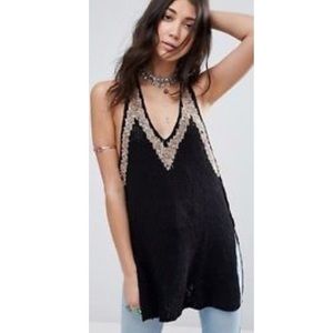 Free People Open Crochet Plunge Open Back Halter