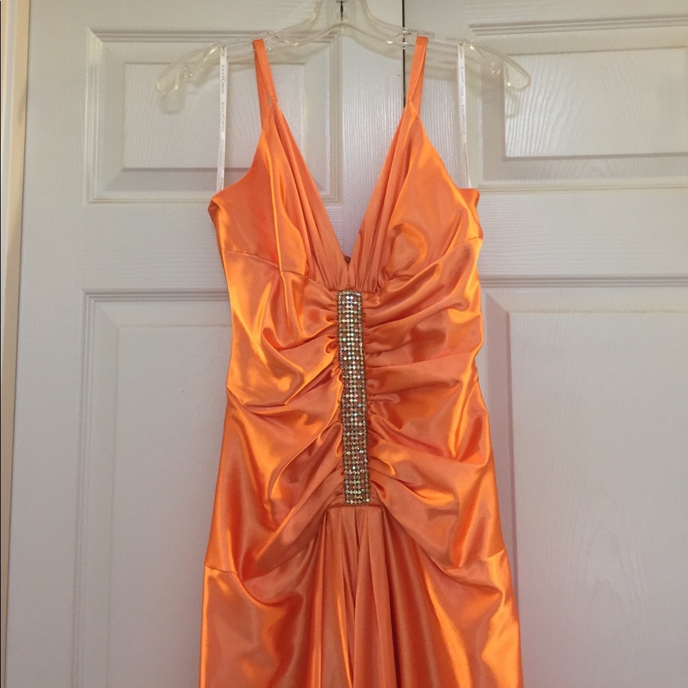 Orange Satin Full length Prom Dress