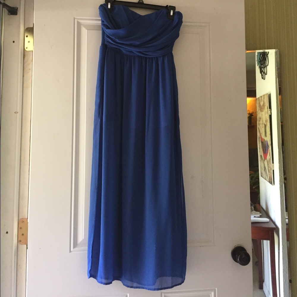 💙Blue strapless split dress 💙