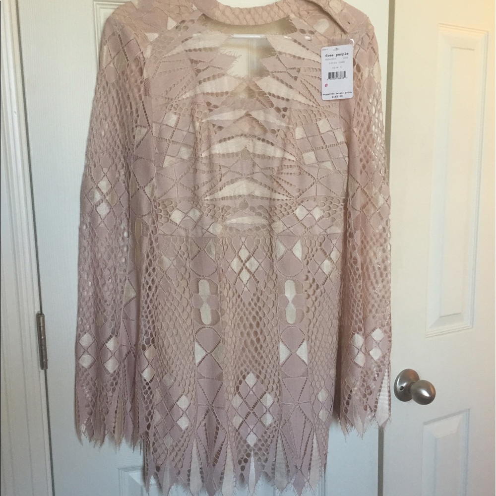 FREE PEOPLE Deco Lace Mini Dress in Ivory Comb Sz6