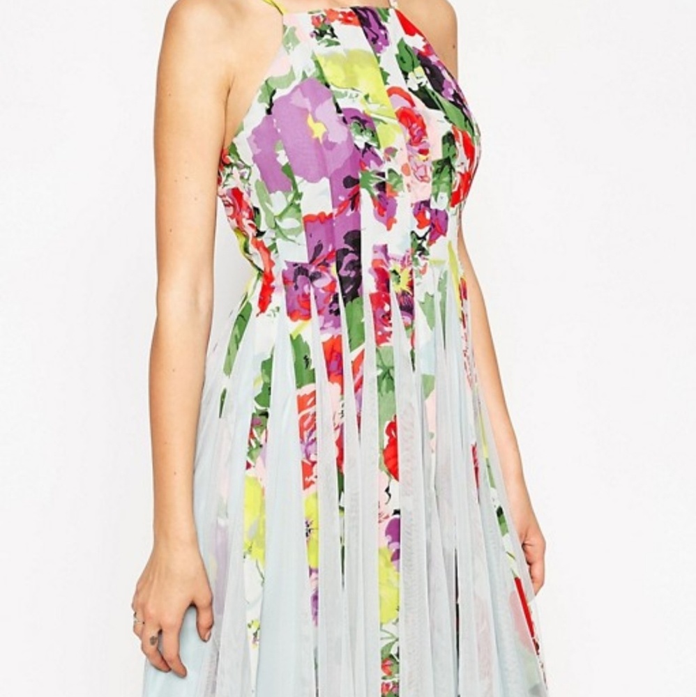 NWT Floral Mesh Insert Fit And Flare Dress