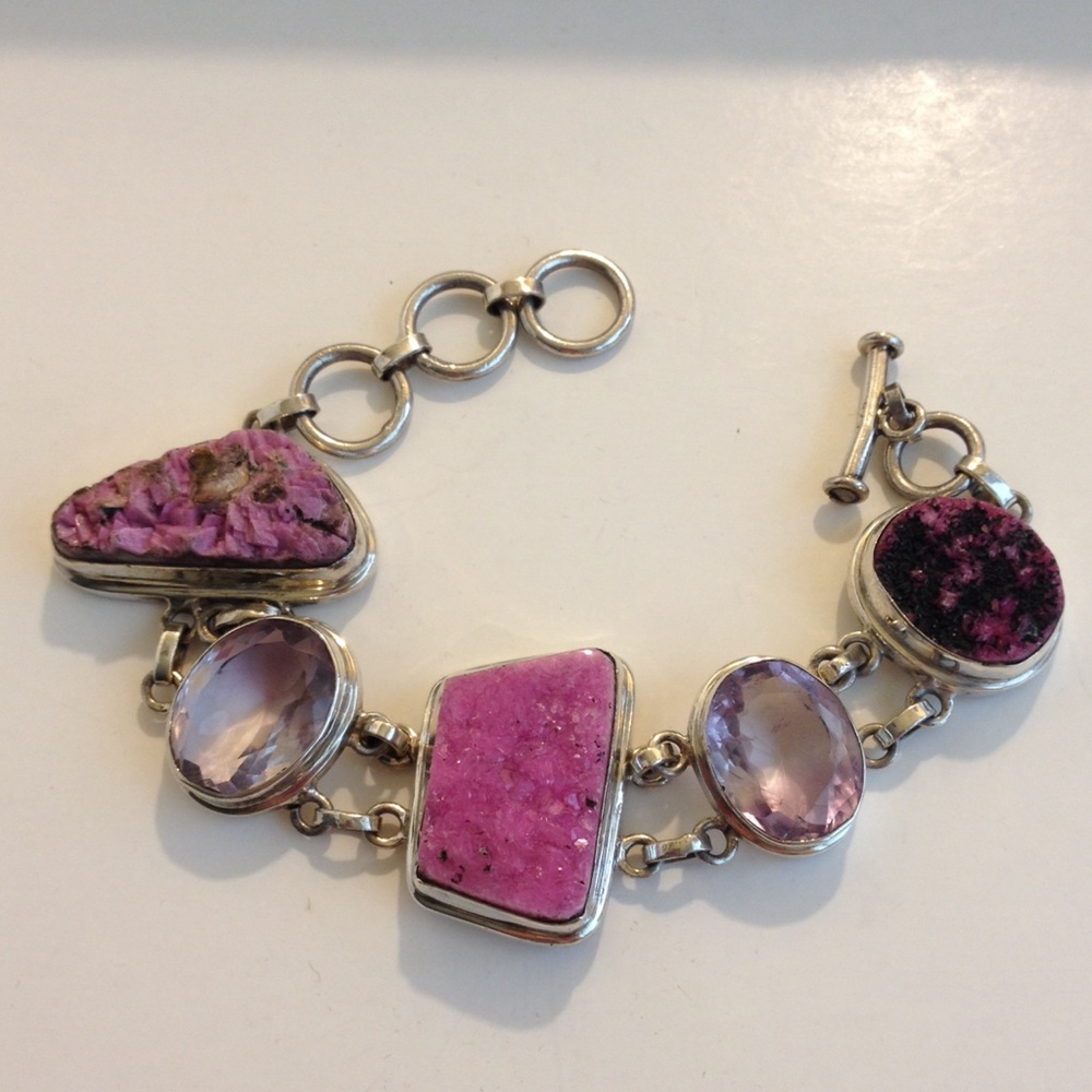 Sterling silver AMETHYST HUGE  CRYSTAL  bracelet