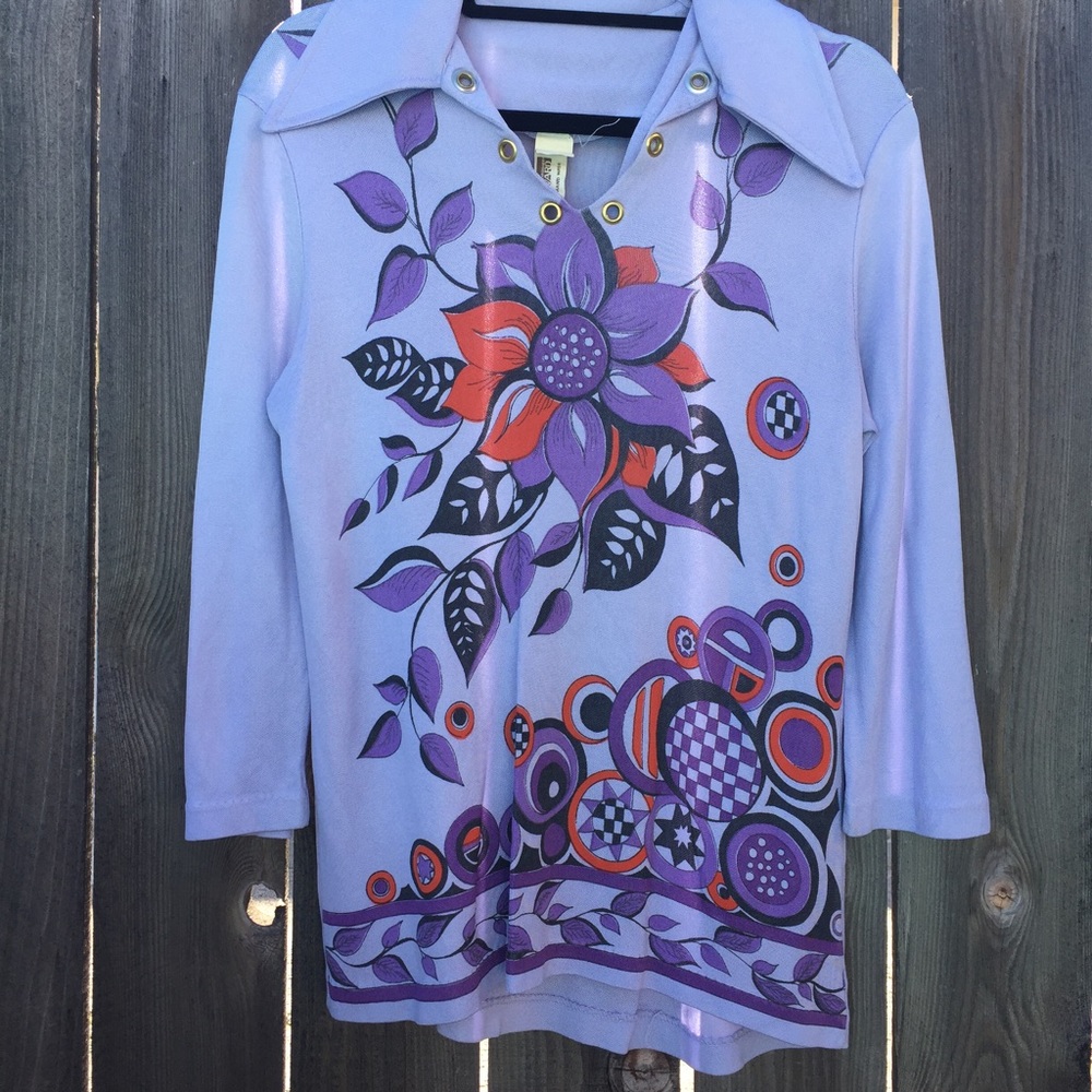 VTG 70s Lavender Longsleeve Floral top SZ M