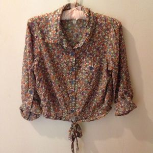 Floral Tie Front Button up Top