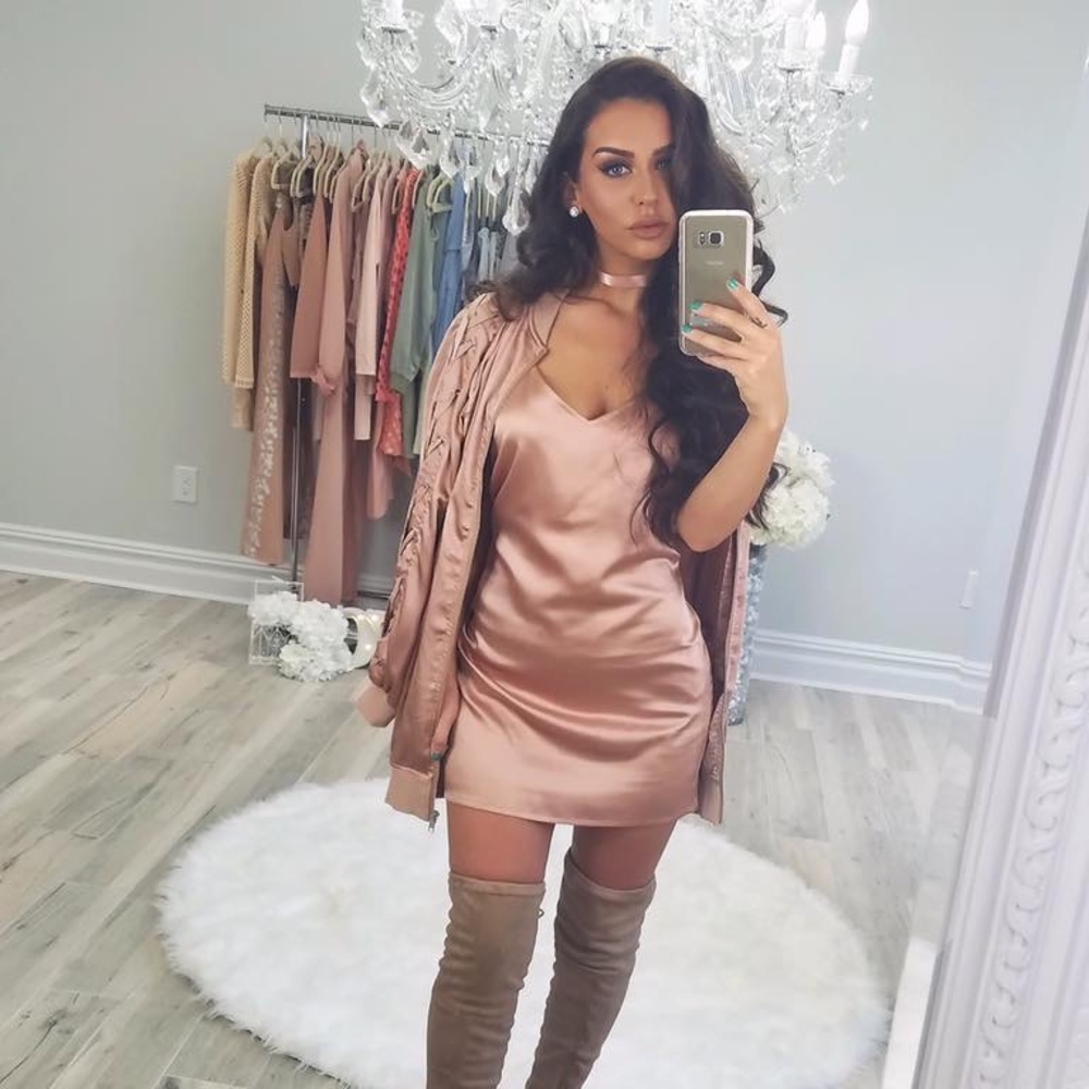 Carli byble missguided rose gold slip dress