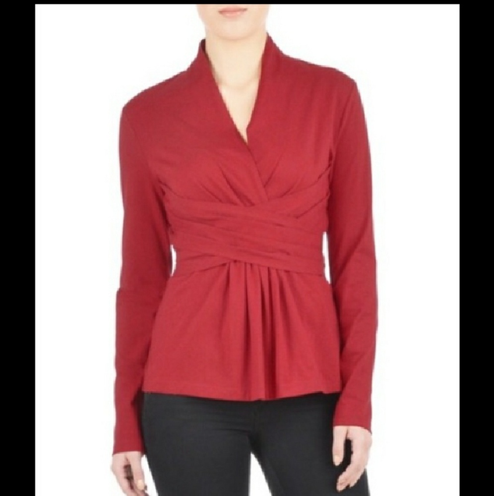 ESHAKTI RED KNIT PEPLUM TOP - Picture 1 of 4