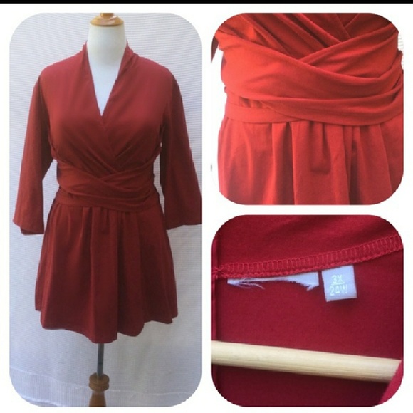 ESHAKTI RED KNIT PEPLUM TOP - Picture 2 of 4