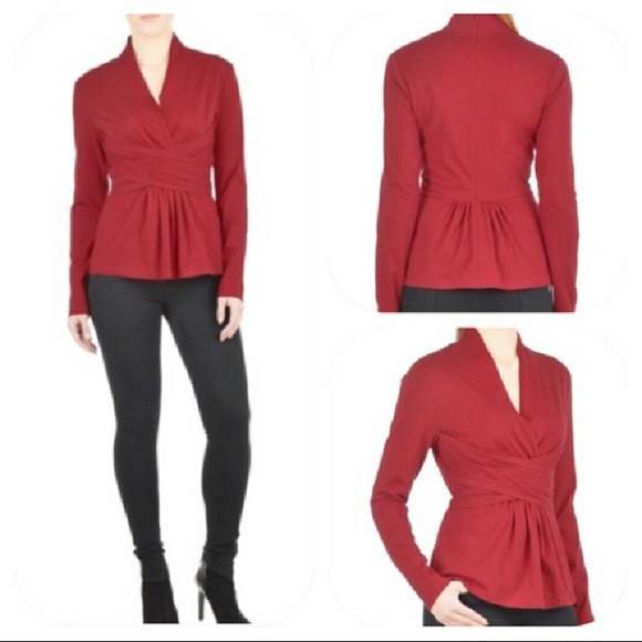 ESHAKTI RED KNIT PEPLUM TOP - Picture 3 of 4