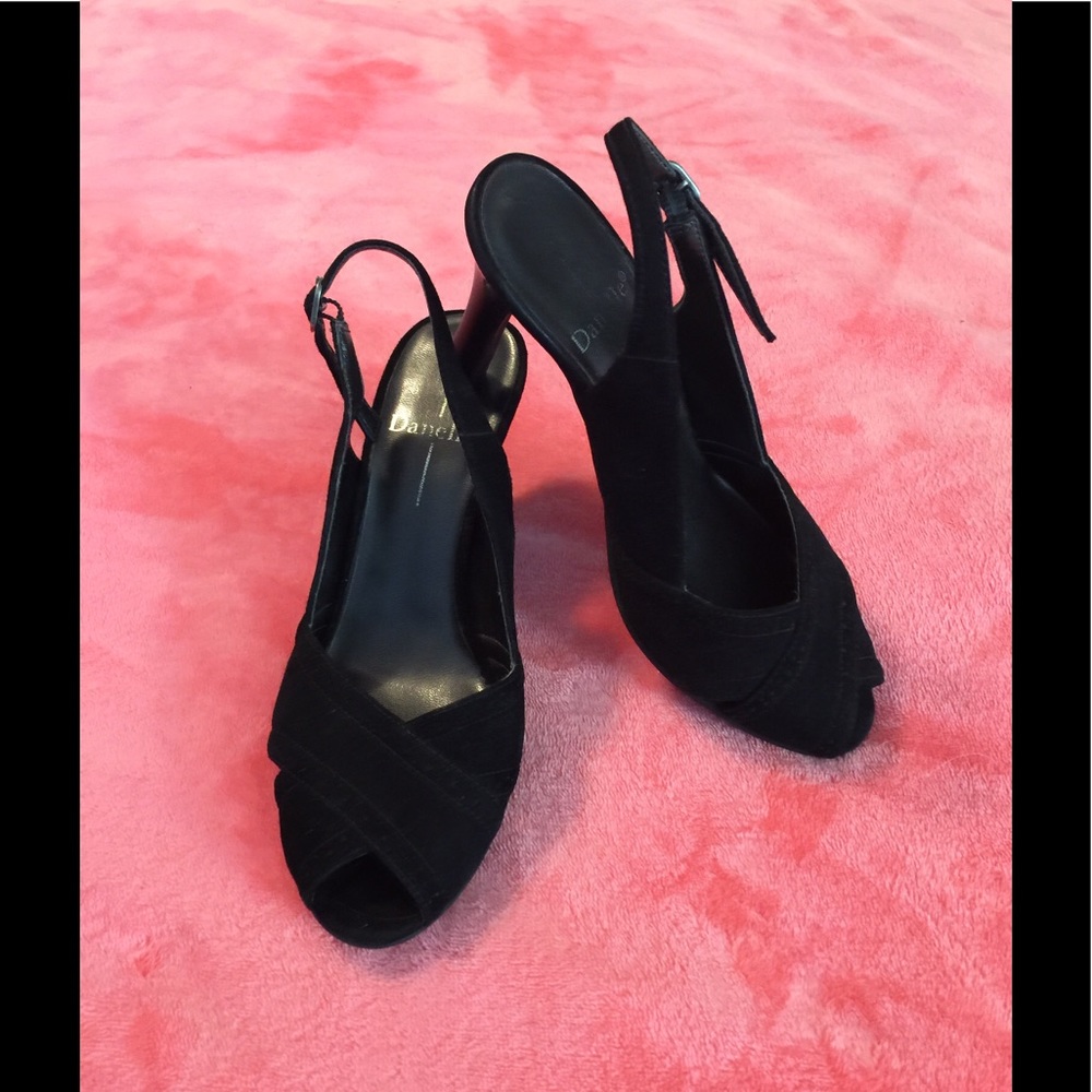 Danielle black suede sling back heels